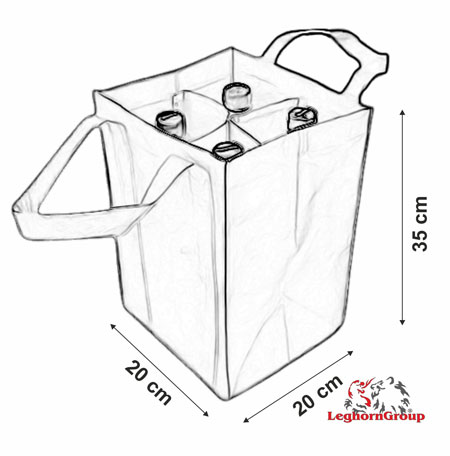 Bukarest Taschen aus gewebtem Polyethylen zum Transport von vier Weinflaschen